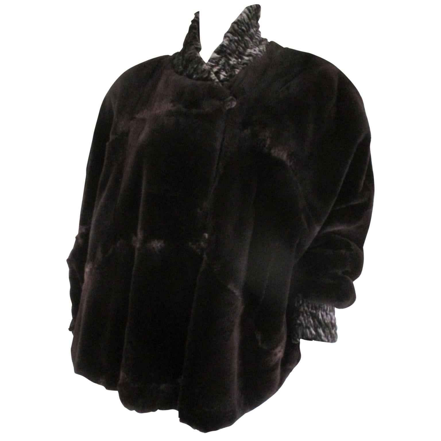 Rare Reversible Sheared Mink Fur Velvet Cape Style Jacket