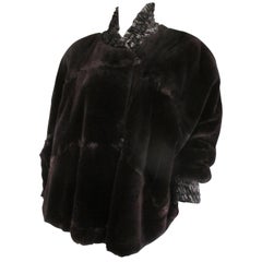Reversible Sheared Mink Fur Velvet Cape Style Jacket