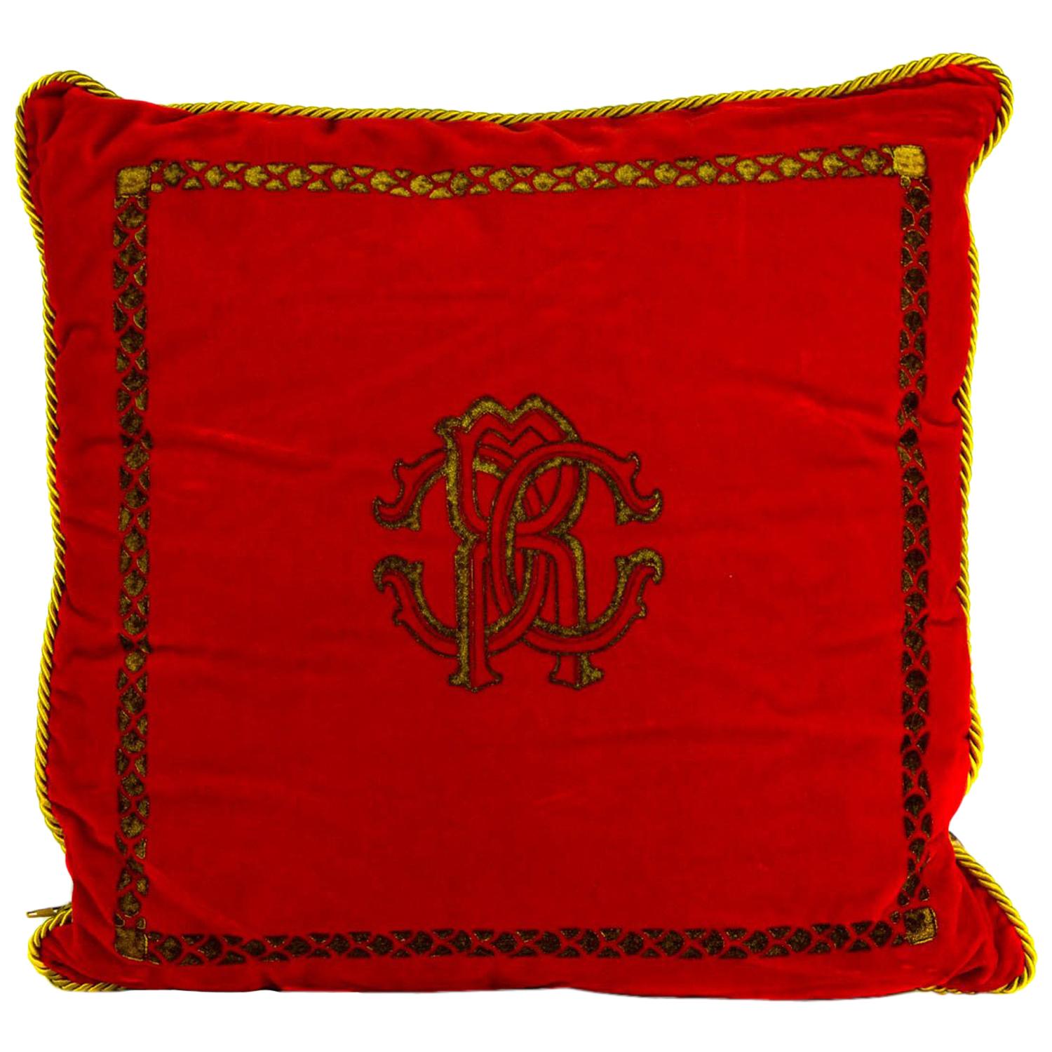 Roberto Cavalli Home Decorative Bright Red Cotton Square Cushion For Sale