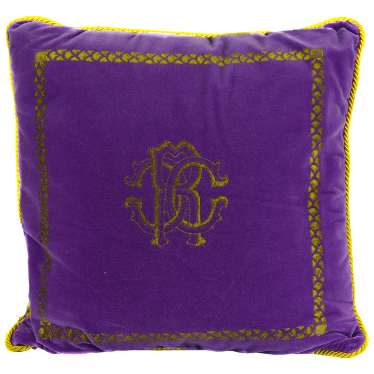 Roberto Cavalli Home Decorative Purple Cotton Square Cushion