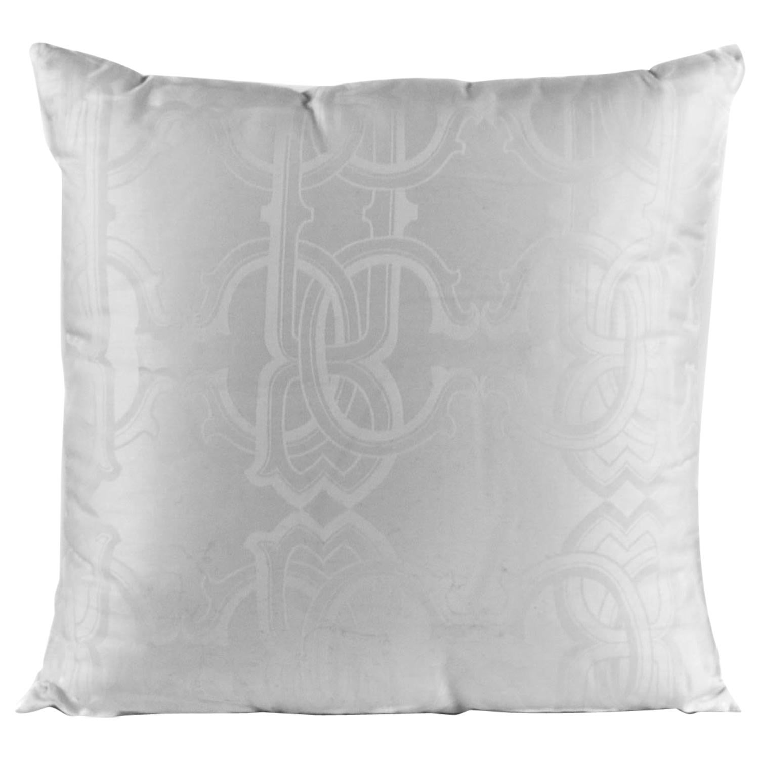 Roberto Cavalli Home White Cotton Cavali Logo Print Square cushion For Sale