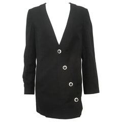 Chanel Black Cotton Blend 2014 Spring Collection Asymmetrical Closure Jacket
