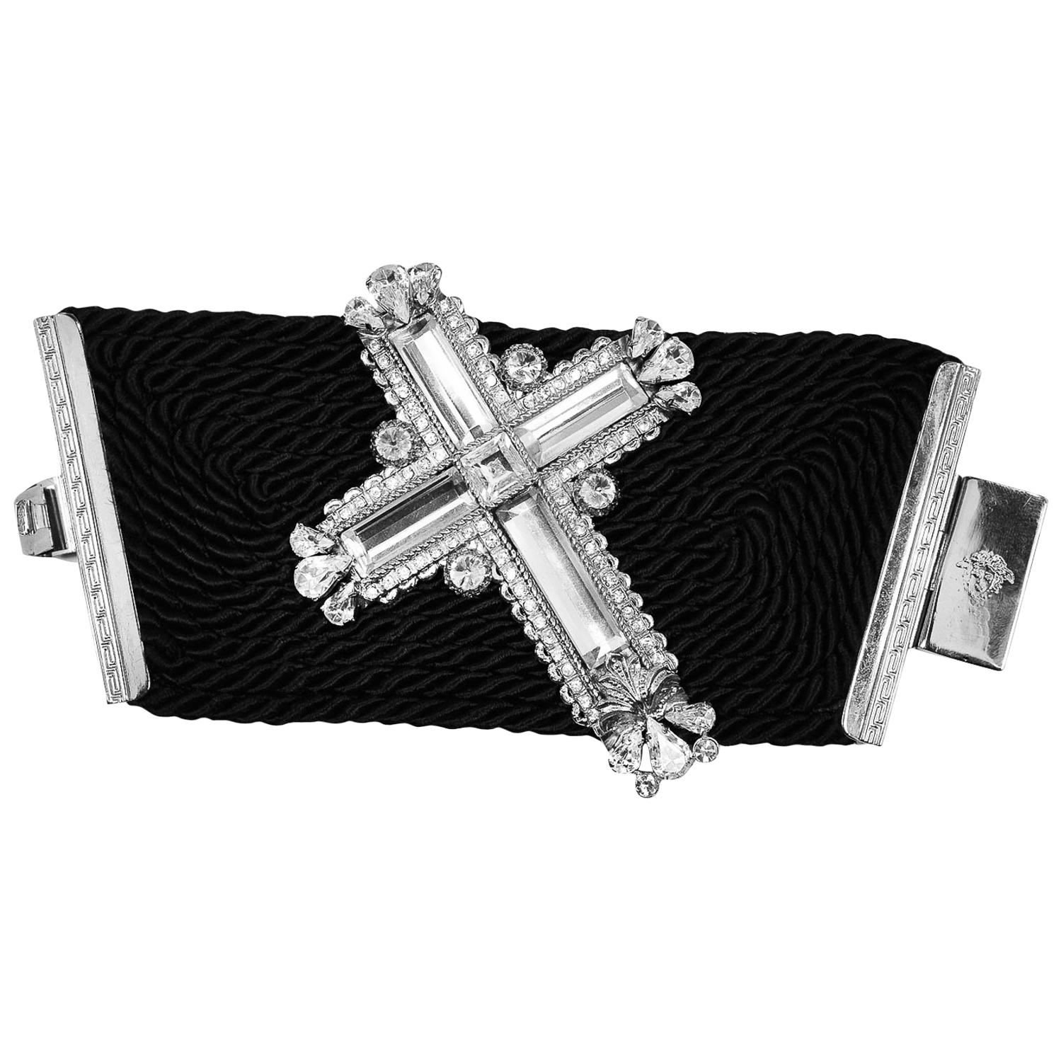 Vintage Gianni Versace 1990's Silk & Crystal Cross Bracelet