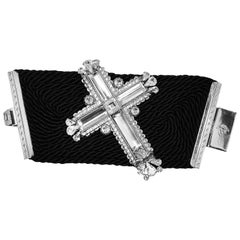 Vintage Gianni Versace 1990's Silk & Crystal Cross Bracelet