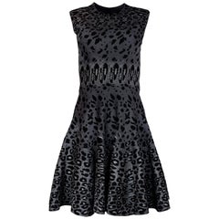 Alaia Sleeveless Grey Leopard Print Fit & Flare Dress Sz 40