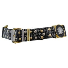 Vintage Gianni Versace 1992 Black Medusa & Embossed Leather Belt