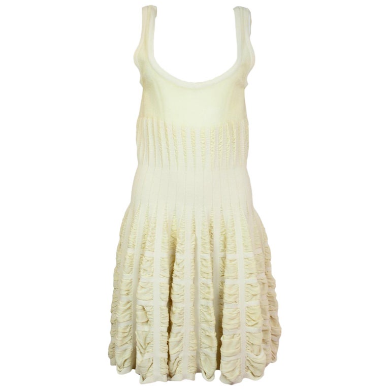 Alaia Cream Sleeveless Fit & Flare Dress Sz L For Sale