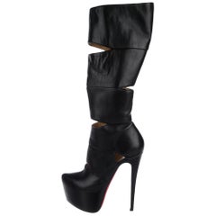 Christian Louboutin NEW Black Leather Cut Out Platform Evening Boots