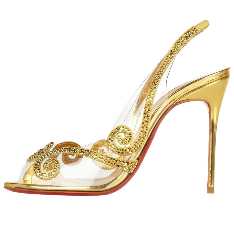 Blind rack suffix Christian Louboutin NEW Gold Leather Crystal PVC Evening Sandals Heels in  Box For Sale at 1stDibs