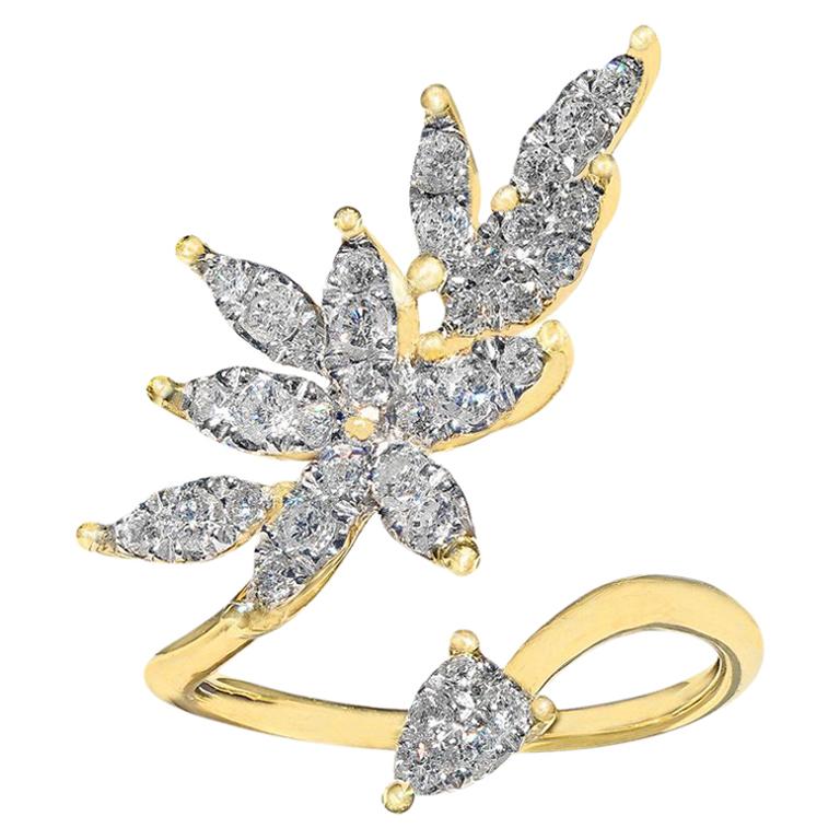 White Diamond Open Yellow Gold Marquise Petals Ring