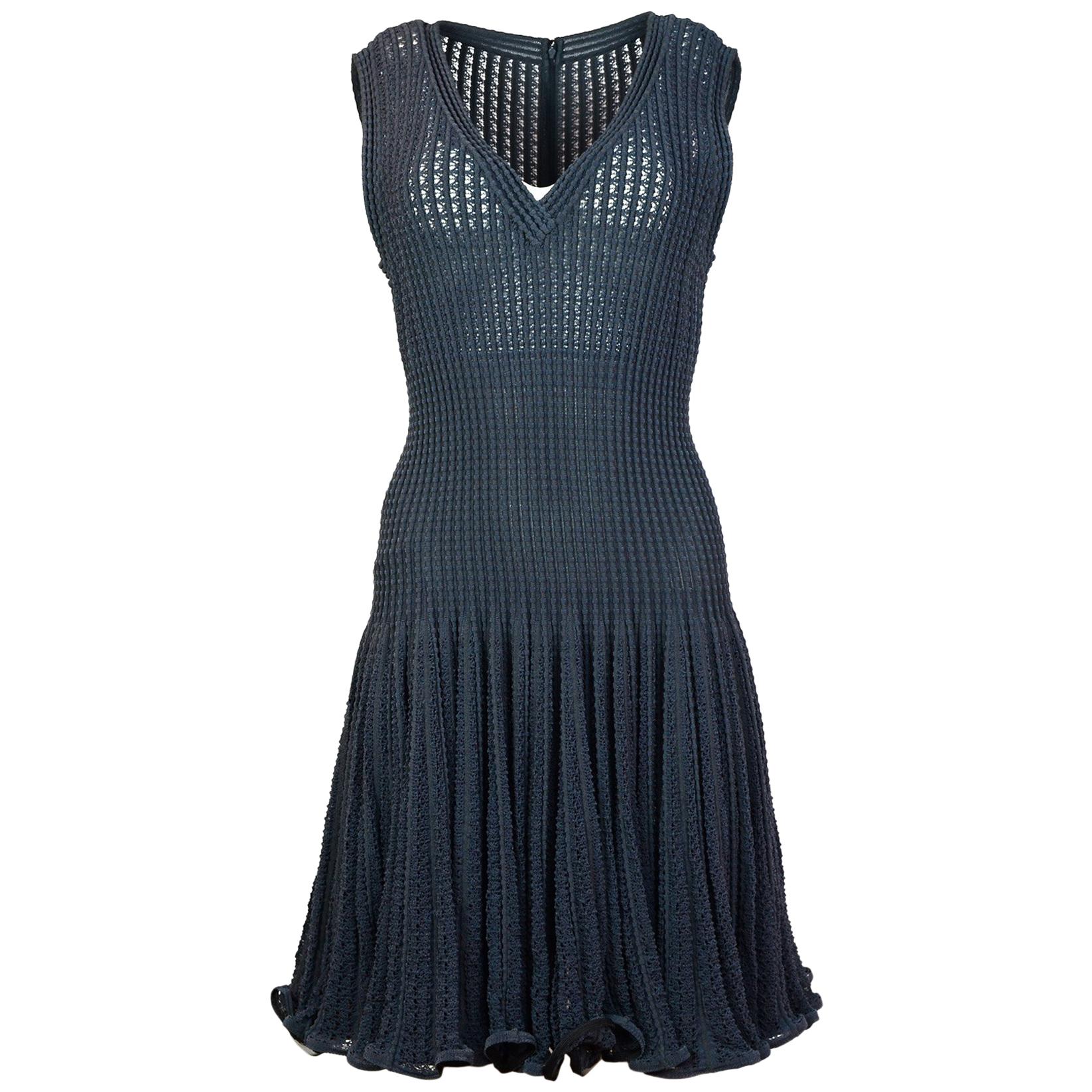 Alaia Grey Sleeveless Fit & Flare V Neck Dress Sz L For Sale