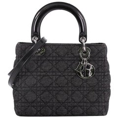 Christian Dior Vintage Lady Dior Handbag Cannage Quilt Denim Medium