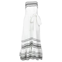 Lisa Marie Fernandez White Maxi Linen Dress W/ Black Trim & Belt Sz Large