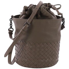 Bottega Veneta Drawstring Bucket Bag Leather and Intrecciato Nappa Small