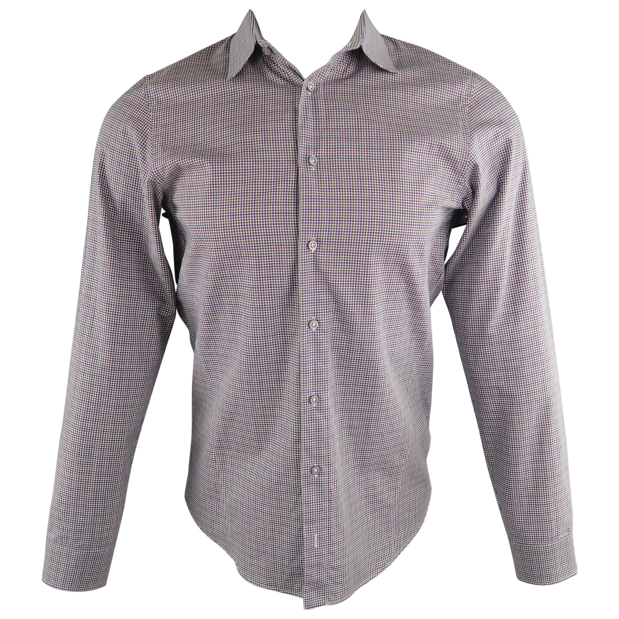 JIL SANDER Size S Navy & Green Checkered Cotton Long Sleeve Shirt