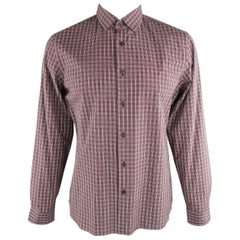 PRADA Size L Burgundy Plaid Cotton Long Sleeve Shirt