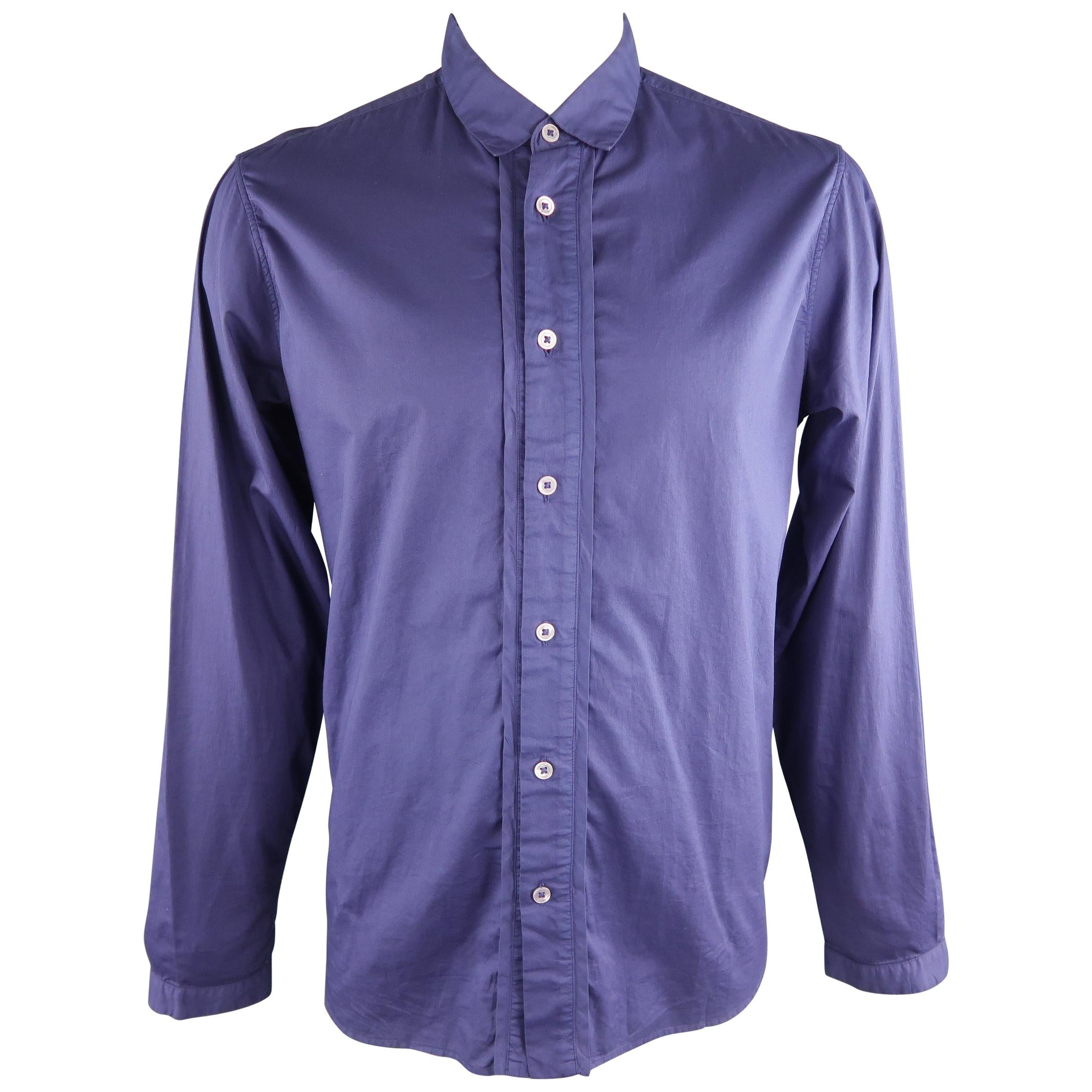 ANN DEMEULEMEESTER Size XL Purple Solid Cotton Long Sleeve Shirt