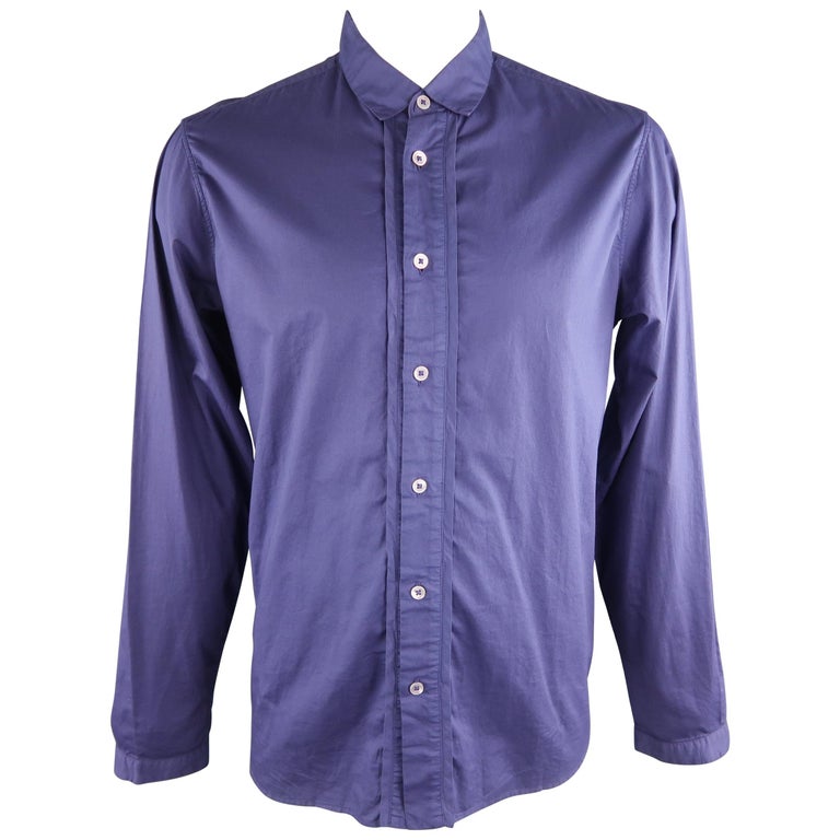 ANN DEMEULEMEESTER Size XL Purple Solid Cotton Long Sleeve Shirt at 1stDibs