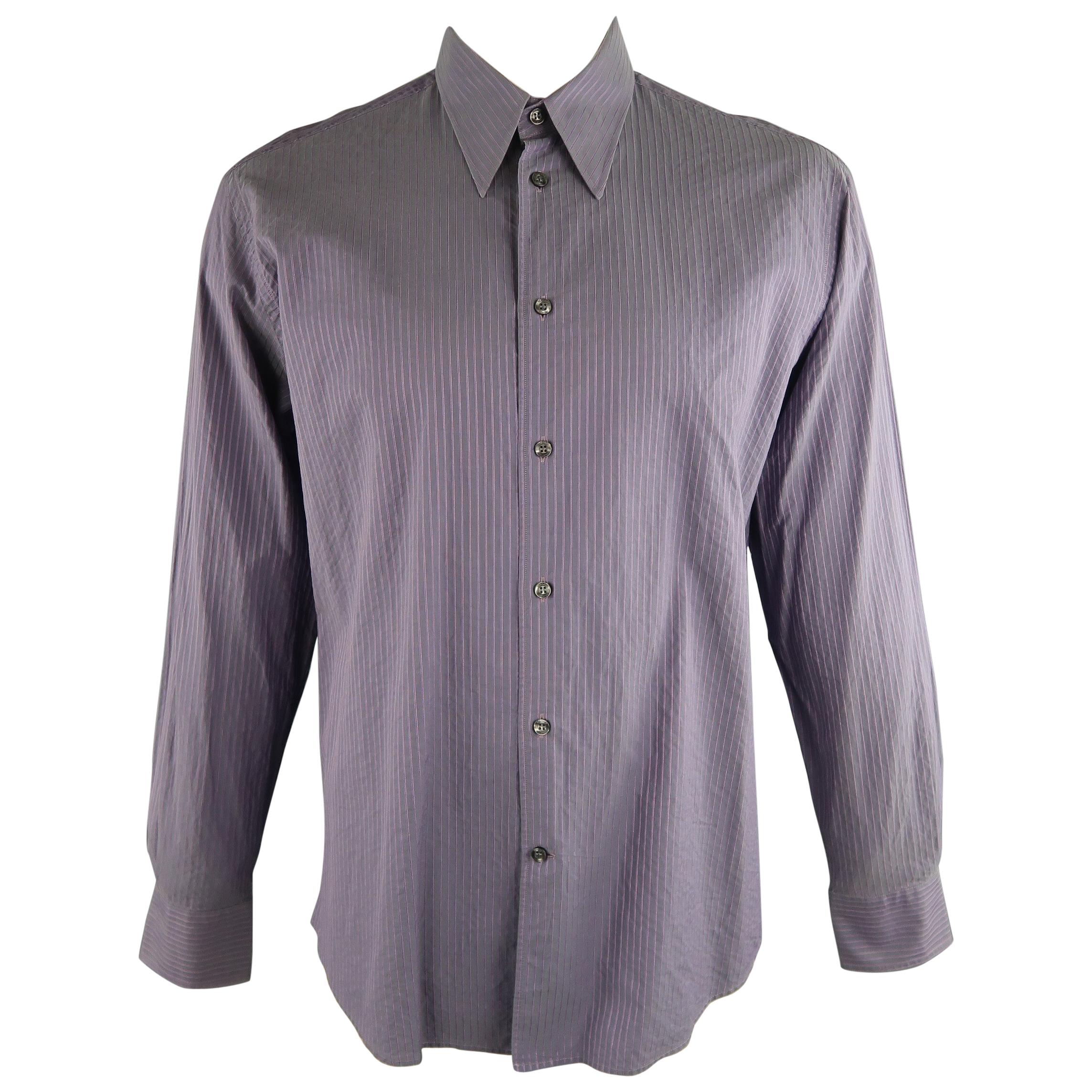 VERSACE -COLLECTION Size XL Lavender Stripe Cotton Long Sleeve Shirt