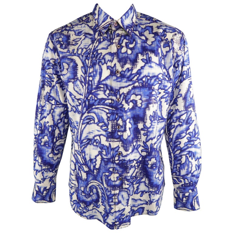 ROBERT GRAHAM Size S White Multi Color Watercolor Cotton Long Sleeve Shirt main image 0