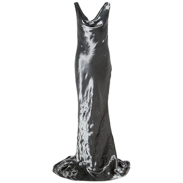 Alexander McQueen Metallic Silver Draped Sleeveless Gown M