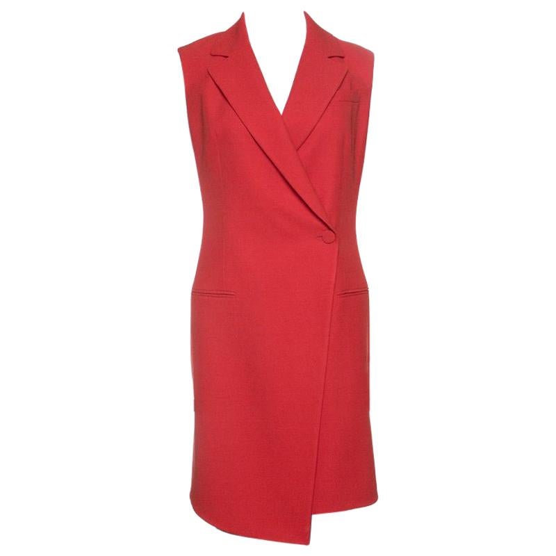 Dior Red Wool Sleeveless Double Breasted Long Blazer S