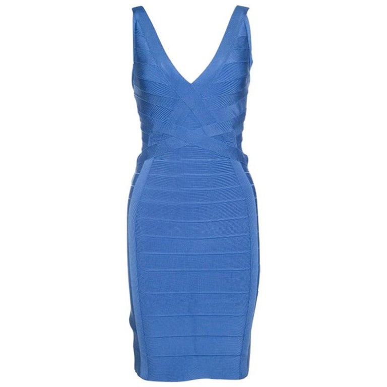 Herve Leger French Blue Sleeveless Bandage Dress S For Sale at 1stDibs