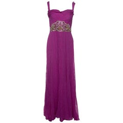 Used Notte By Marchesa Magenta Embellished Chiffon Draped Grecian Gown S