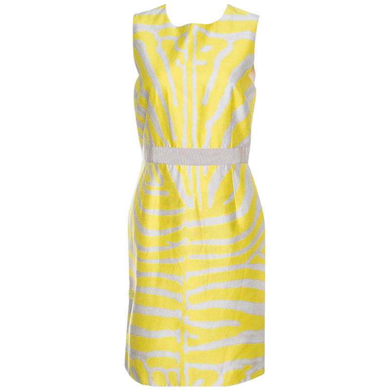 Giambattista Valli Yellow and Grey Zebra Striped Sleeveless Dress S