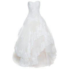 Monique Lhuillier Platinum Off White Lace and Tulle Strapless Layered Wedding Dr
