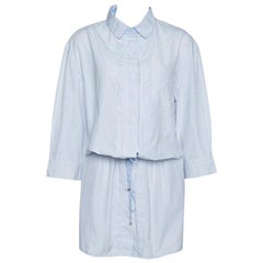 Louis Vuitton - Robe chemise en coton rayée bleue et blanche à taille tombante avec nœud papillon XL