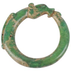 Antique Archaic Chinese Green Jade Hand Carved Dragon Bracelet
