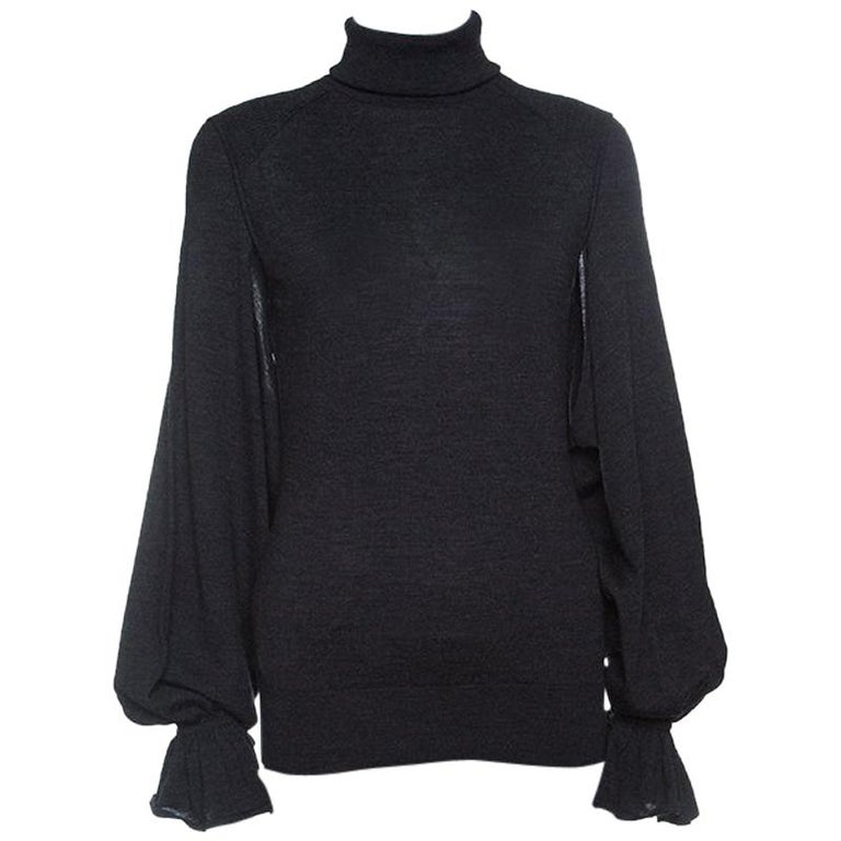 Fendi Grey Wool Armhole Cutout Detail Ruffled Cuff Sweater M For Sale ...