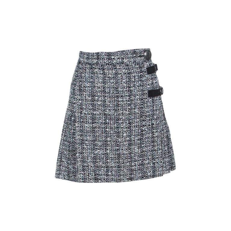 Alexander McQueen Monochrome Tweed Pleated Wrap Kilt Mini Skirt S