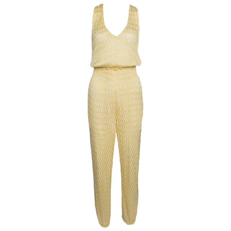 Missoni Mare Yellow Perforated Knit Smocked Waist Sleeveless Jumpsuit S