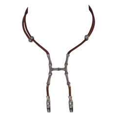 Hermès Paris Bambou Halter Necklace for scarf Collier Brown Leather RARE