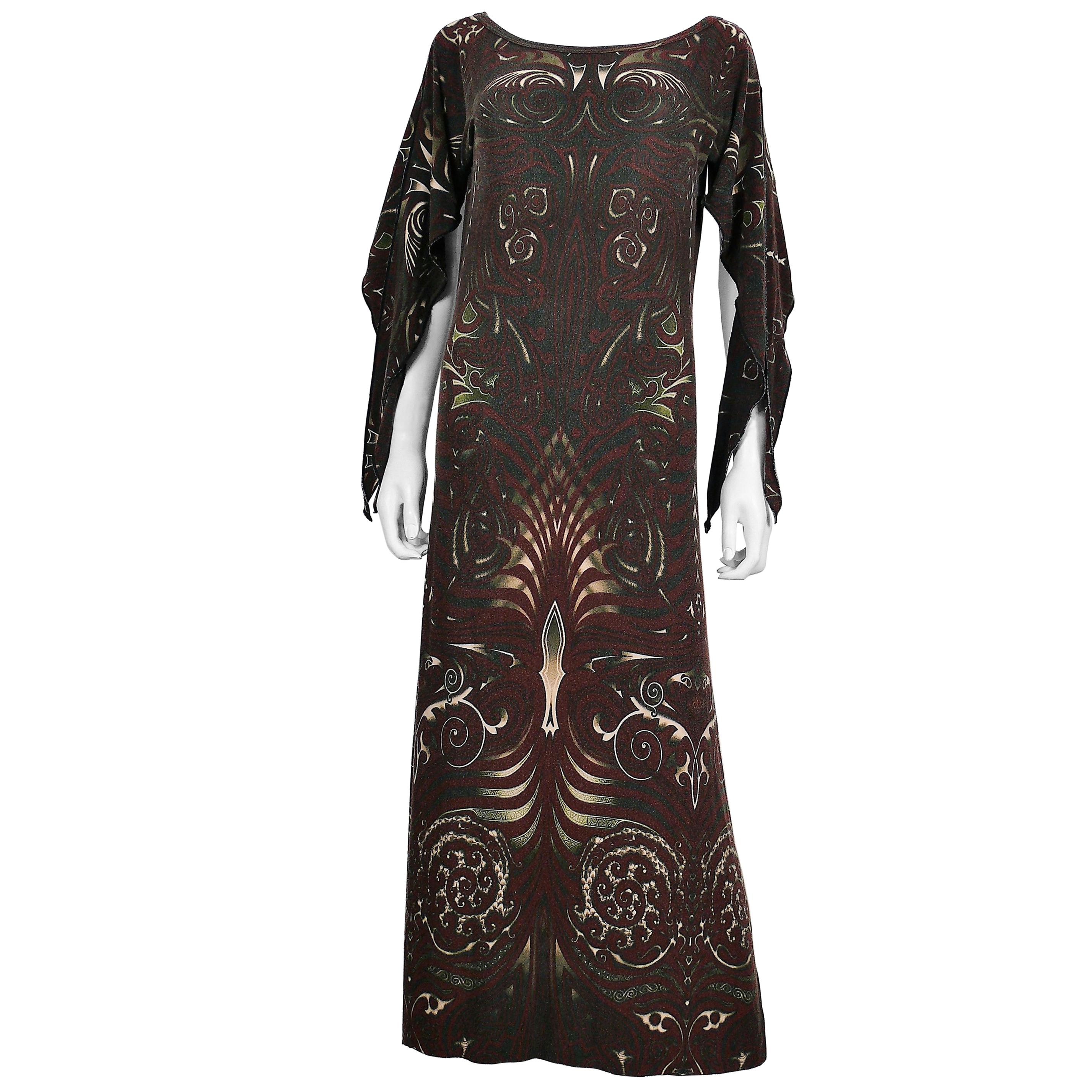 Jean Paul Gaultier Vintage Aboriginal Maori Tattoo Print Maxi Dress For Sale