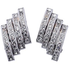 Butler and Wilson Silver Tone Clear Channel Set Rhinestone Clip On Earrings