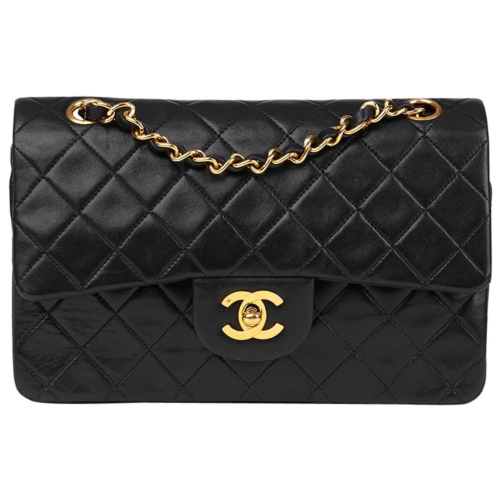 1989 Chanel Black Quilted Lambskin Vintage Small Classic Double Flap Bag