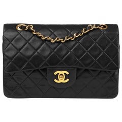 1989 Chanel Black Quilted Lambskin Vintage Small Classic Double Flap Bag