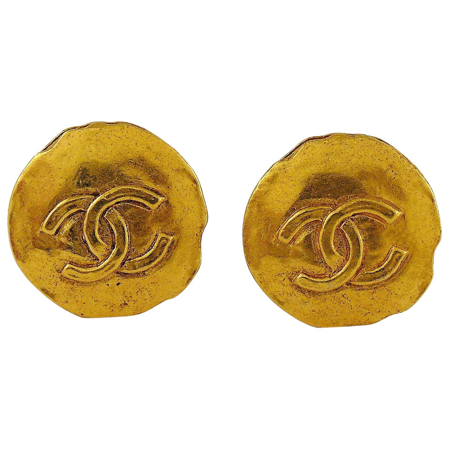 Chanel Vintage Gold Toned CC Coin Clip-On Earrings