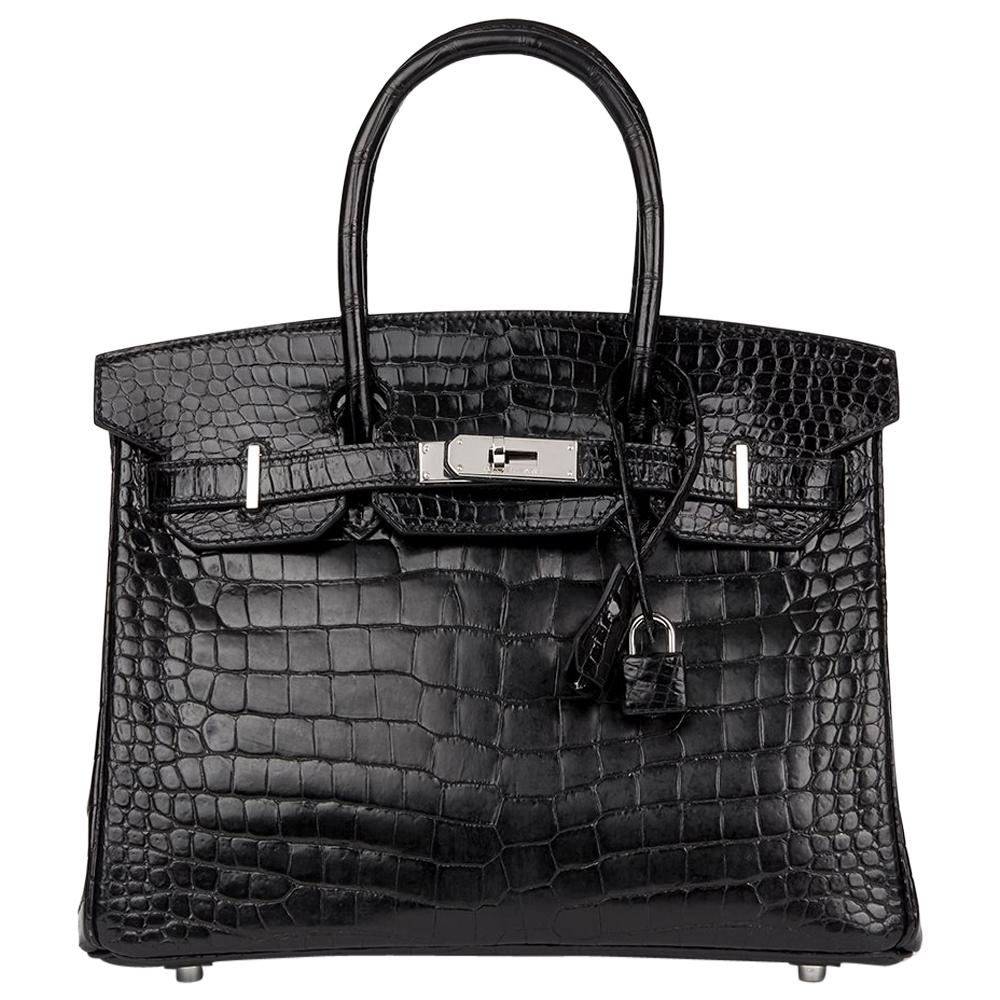 2010 Hermès Black Shiny Porosus Crocodile Leather Birkin 30cm
