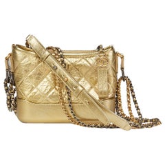 CHANEL Metallic Aged Calfskin Quilted Small Gabrielle Hobo Gold 1229012