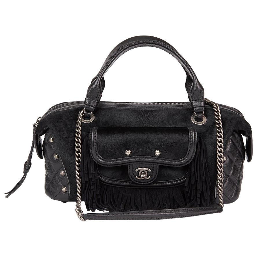 2014 Chanel Black Quilted Calfskin, Suede & Pony Fur Paris-Dallas Boston Bag