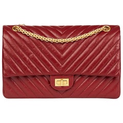 2017 Chanel Dark Red Chevron Quilted Aged Calfskin 2.55 Reissue 226 Double Flap