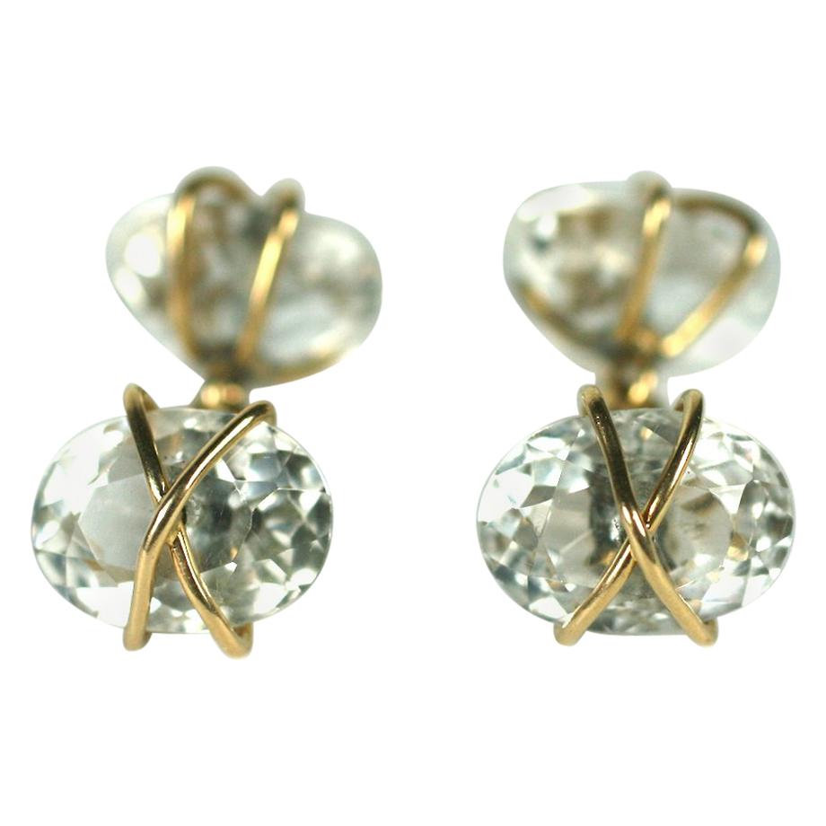 Rock Crystal and Gold Wrapped Cufflinks For Sale