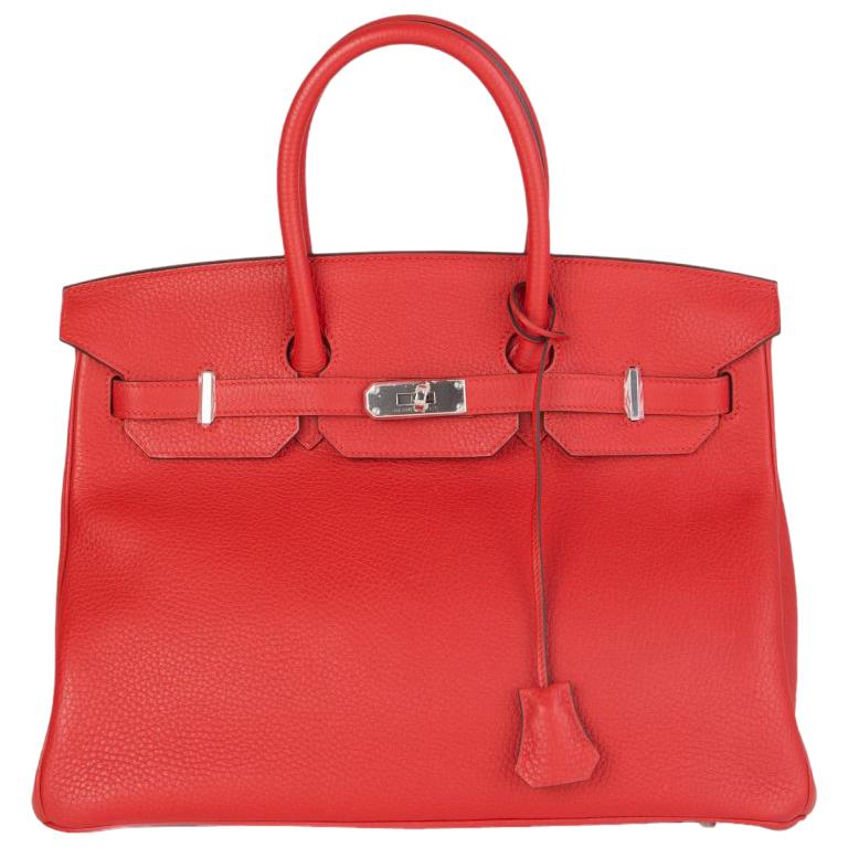 HERMES Rouge Tomate red Clemence leather & Palladium BIRKIN 35 Bag