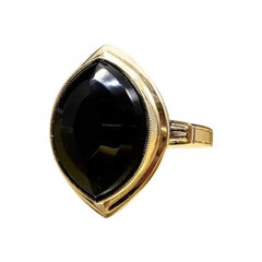 Vintage 1930s Marquise Step-Cut Onyx 10k Gold Art Deco Engagement Ring