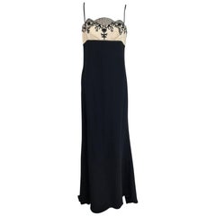 Reem Acra Beaded Silk Cream Satin and Black Crepe Empire Gown  12