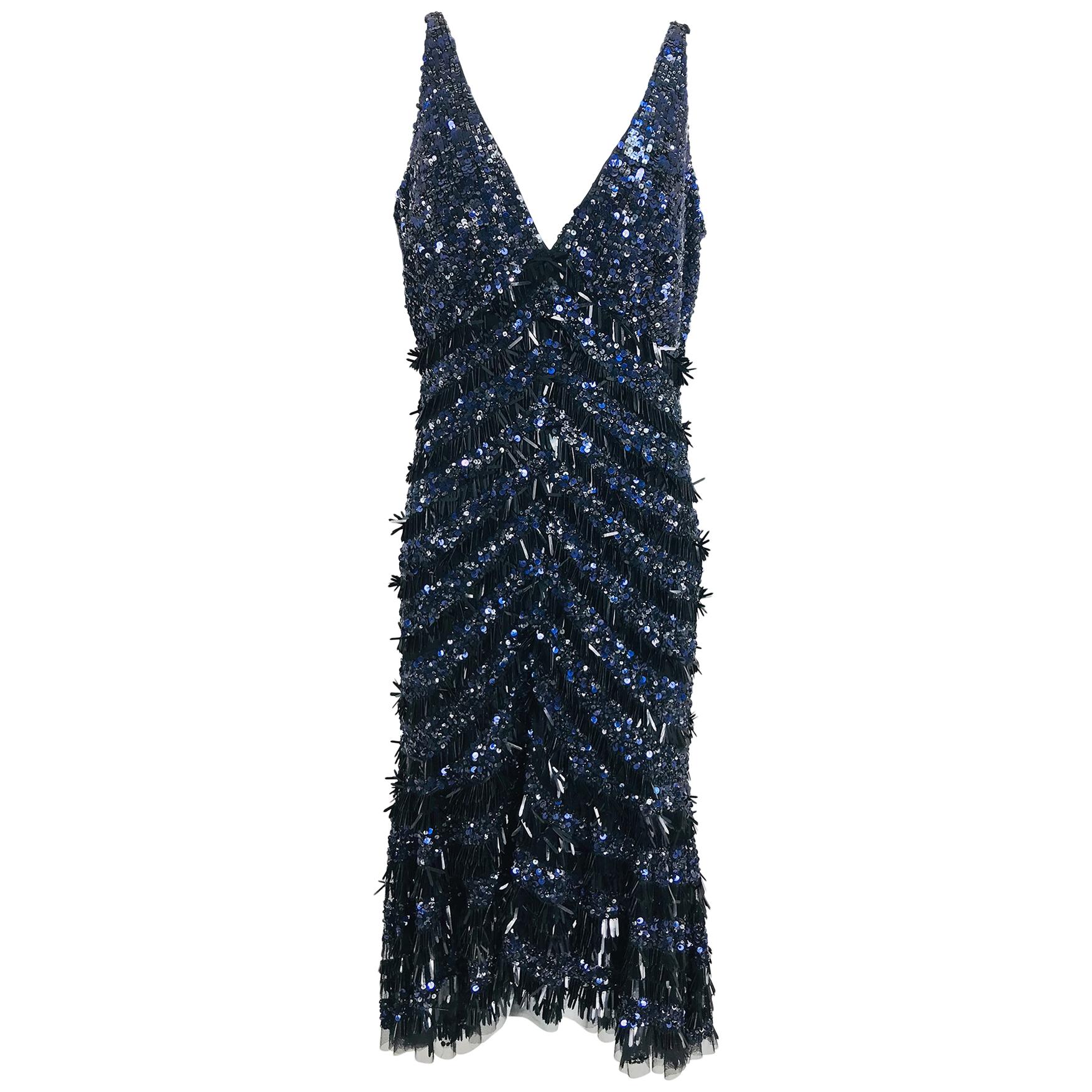 Theia Sequin Evening Cocktail Dress in Black and Blue 12